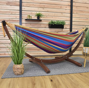 Double Cotton Hammock with Solid Pine Stand (260cm) - Tropical
