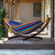 Double Cotton Hammock with Solid Pine Stand (260cm) - Tropical