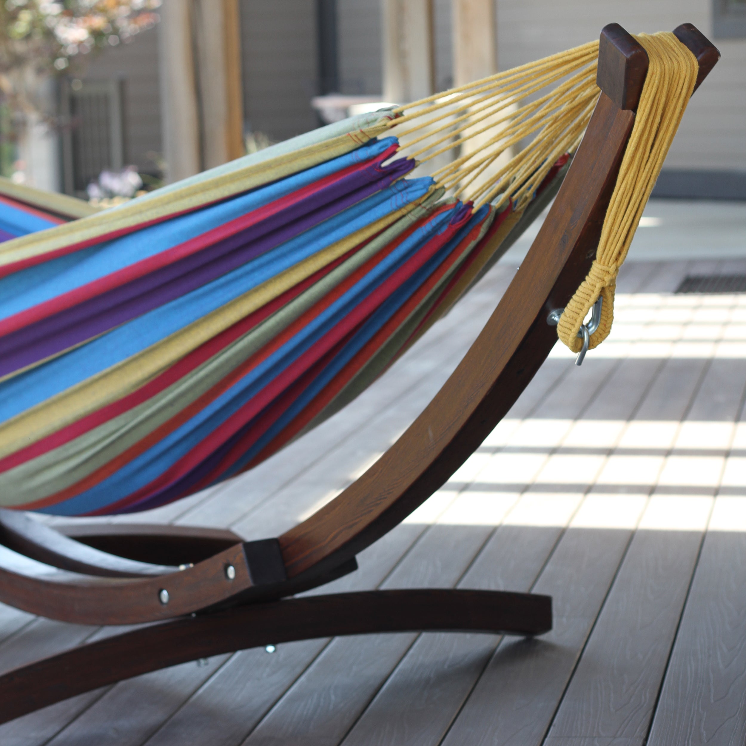Double Cotton Hammock with Solid Pine Stand (260cm) - Tropical