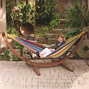 Double Cotton Hammock with Solid Pine Stand (260cm) - Tropical