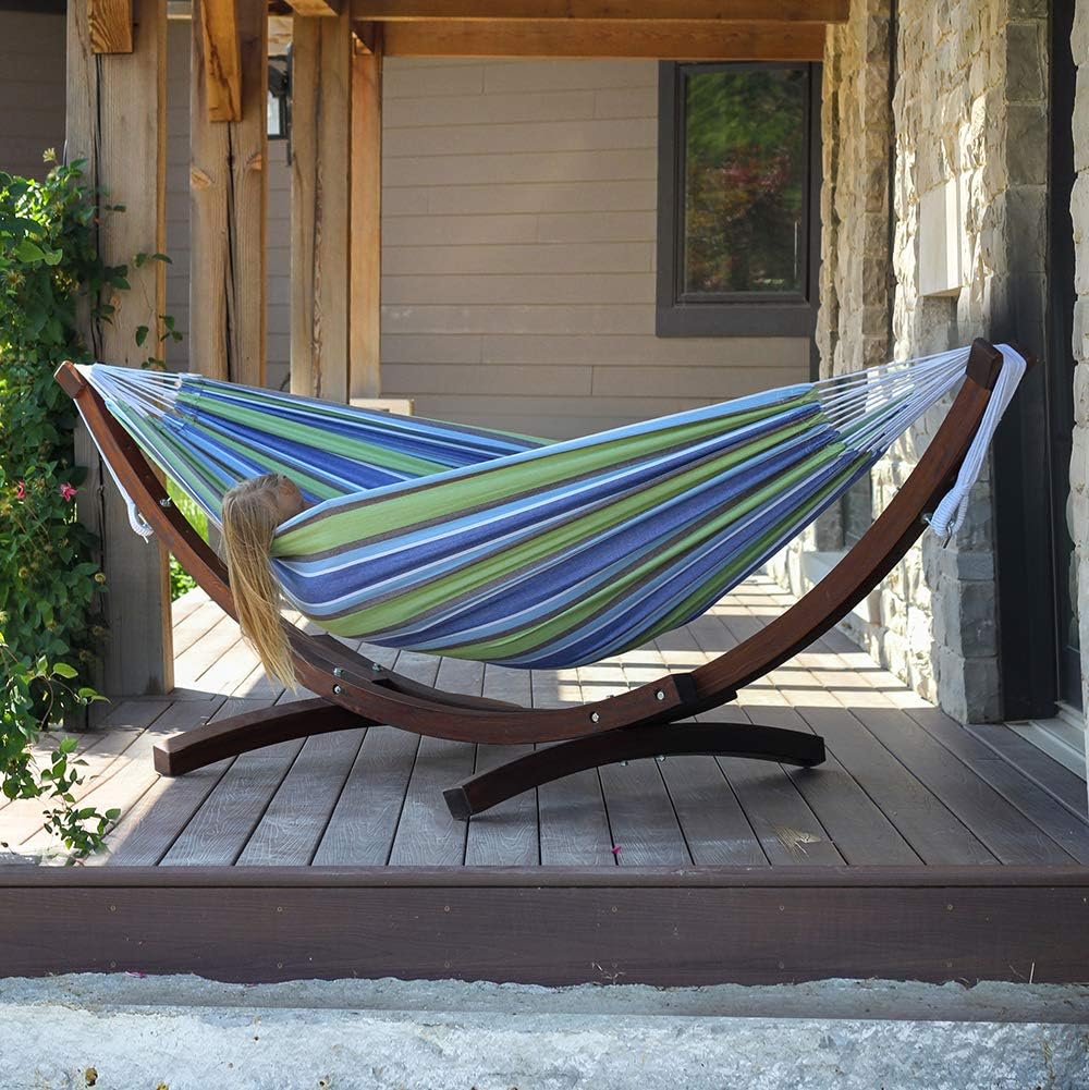 Double Cotton Hammock with Solid Pine Stand (260cm) - Oasis