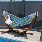 Double Cotton Hammock with Solid Pine Stand (260cm) - Oasis