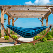 Double Cotton Hammock with Solid Pine Stand (260cm) - Blue Lagoon