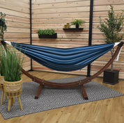 Double Cotton Hammock with Solid Pine Stand (260cm) - Blue Lagoon