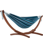 Double Cotton Hammock with Solid Pine Stand (260cm) - Blue Lagoon
