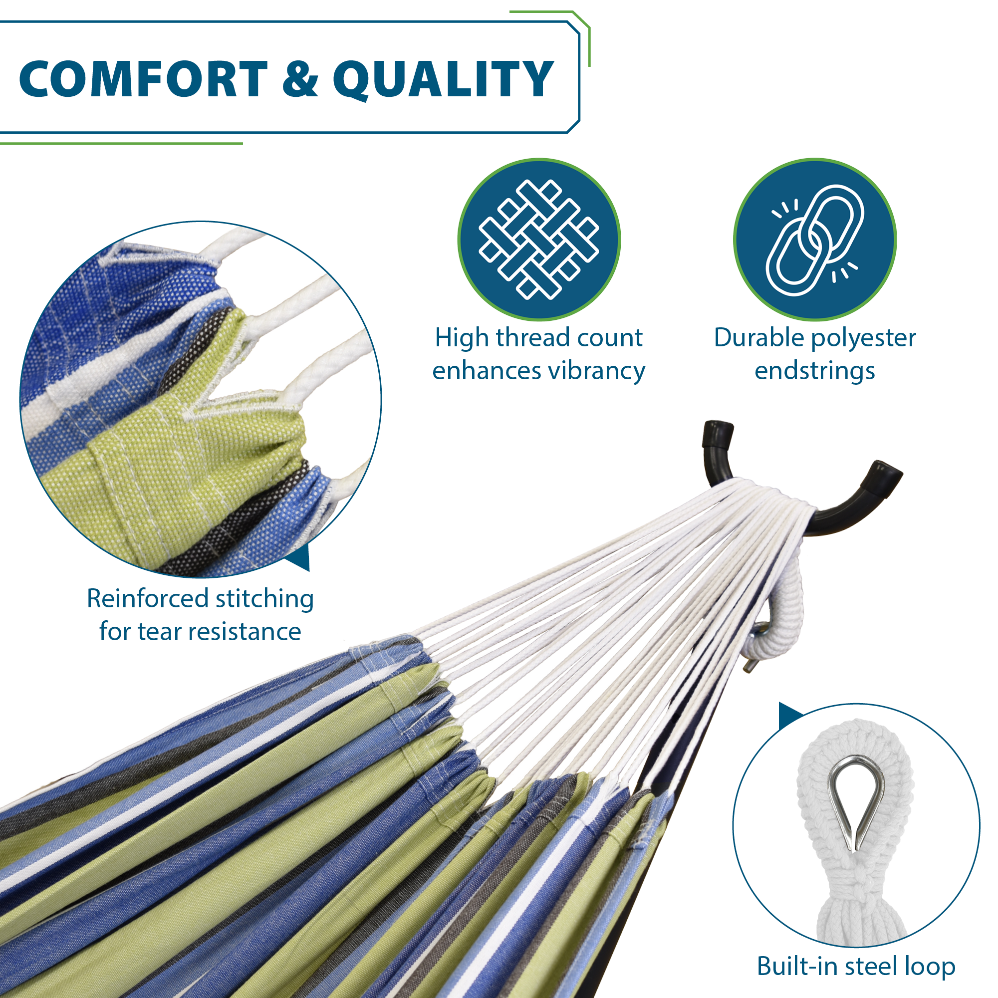 Double Cotton Hammock with Stand (250cm) - Oasis