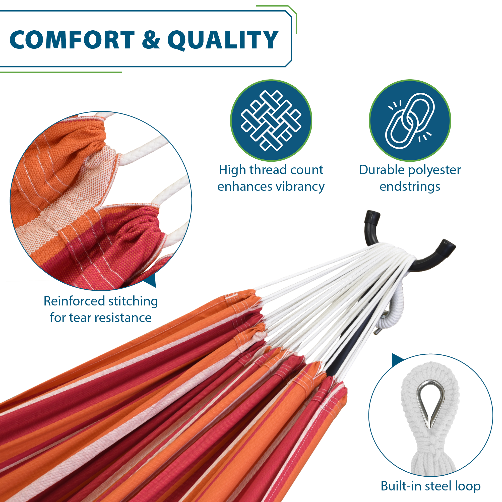 Double Cotton Hammock with Solid Pine Stand (260cm) - Mimosa