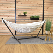 Double Cotton Hammock with Stand (280cm) - Natural with Fringe