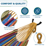 Double Cotton Hammock with Solid Pine Stand (260cm) - Tropical