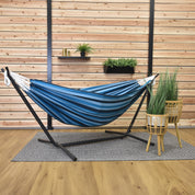 Double Cotton Hammock with Stand (280cm) - Blue Lagoon