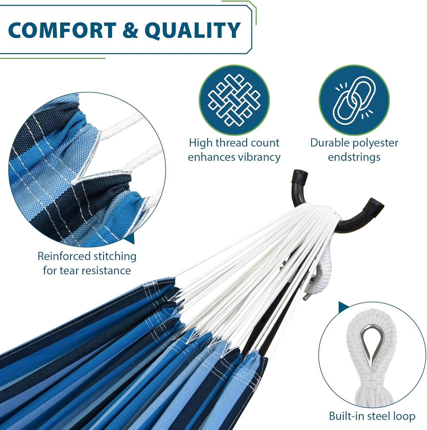 Double Cotton Hammock with Stand (280cm) - Blue Lagoon