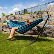 Double Cotton Hammock with Stand (280cm) - Blue Lagoon